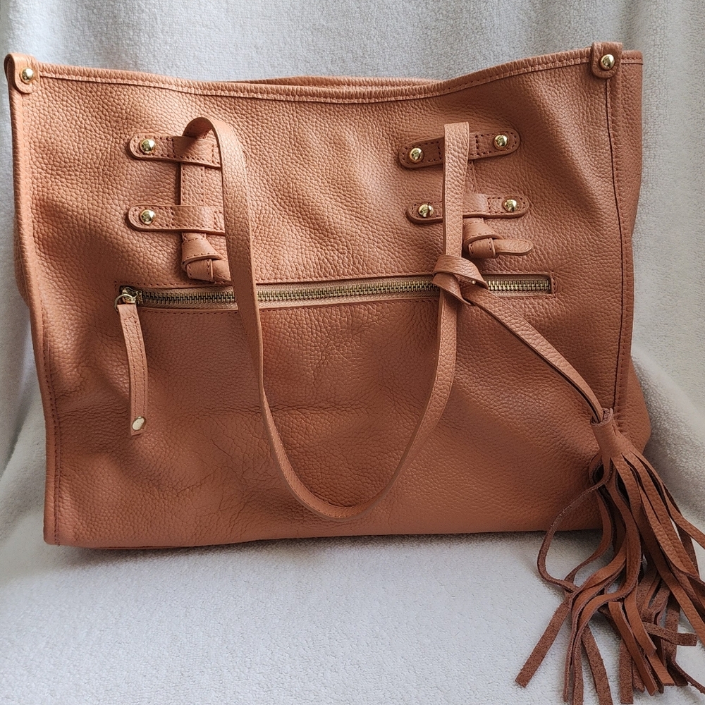 Laggo Tan/Pink Leather Tote Bag